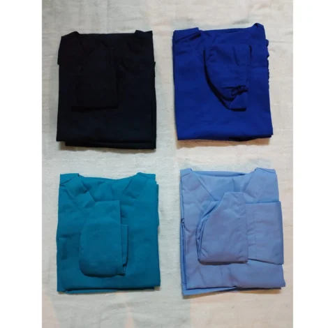 Seragam scrub medis berbagai warna hitam biru hijau dan biru muda