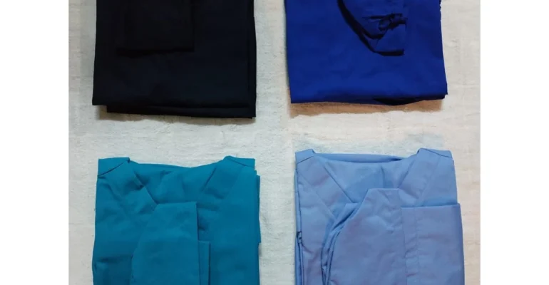 Seragam scrub medis berbagai warna hitam biru hijau dan biru muda